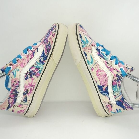 Vans Off The Wall Floral Themed Pink And Blue Sneakers Women's Size 5 - Picture 6 of 8